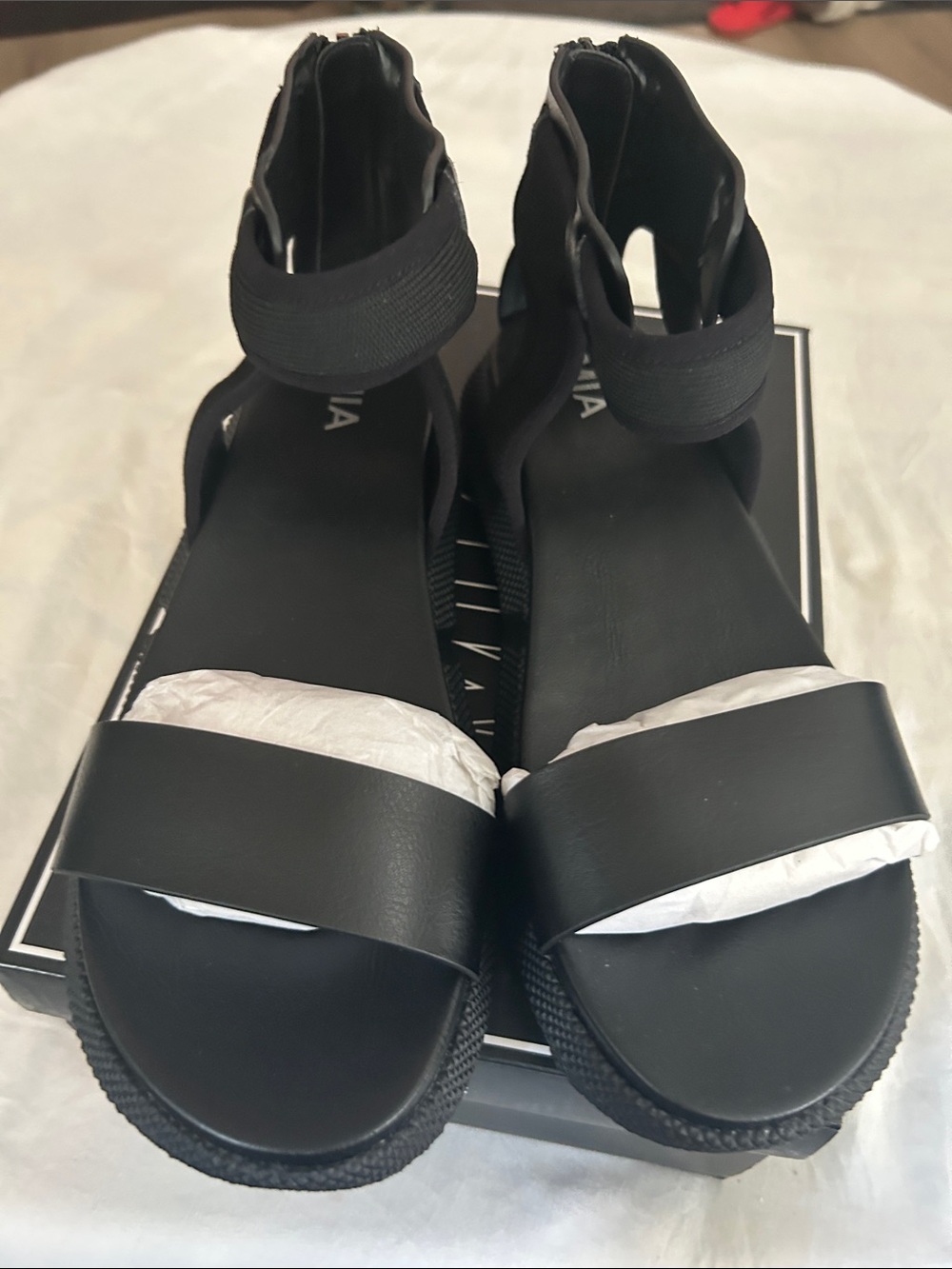 MIA Black Strappy Platform Sandals with Ankle Cuff